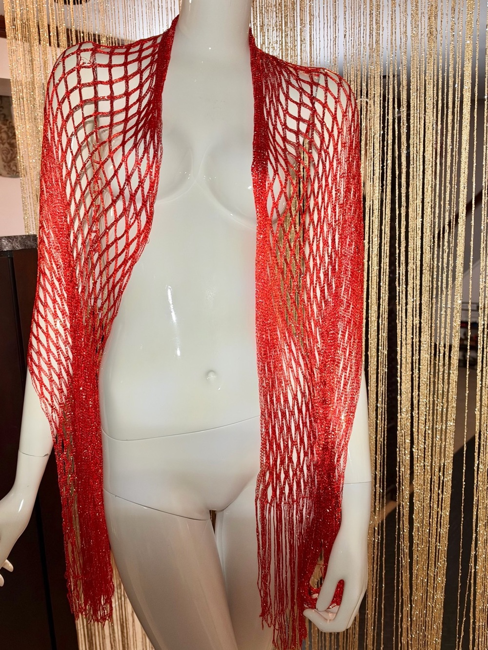 Handmade Colombian Metallic Shawl Wrap Scarf Headpiece